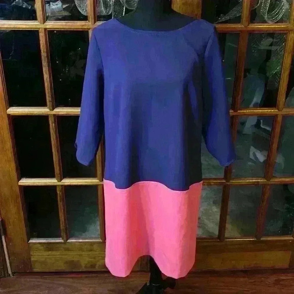 LOFT Color Block 3/4
Sleeve Shift Dress Pink/Purple Colorway size 14 - Picture 1 of 12
